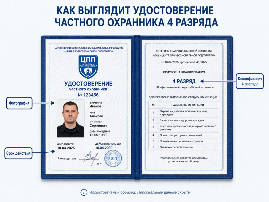 Как выглядит удостоверение частного охранника 4 разряда